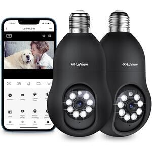 LAVIEW 4MP Bulb Security Camera 2.4GHz 360° 2K Security Cameras 2 Pack Black NIB